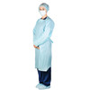 Dukal AAMI Polyethylene Film Gown – Over-the-Head Design, Elastic Wrist with Thumb Loop, XL, Blue
