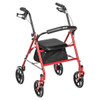 Drive Durable 4 Wheel Rollator in Red, front view with hinged backrest