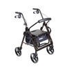 Drive Duet Rollator Transport Chair in Black, three-quarter view in rollator mode