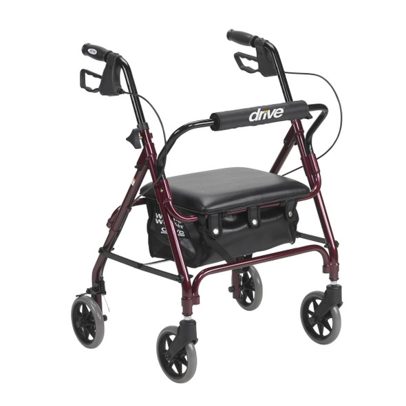 Drive Aluminum Junior Rollator in red, three-quarter view