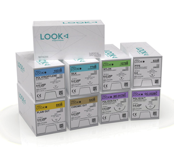 LOOK Silk Sutures – Silk suture, Non-absorbable, USP sizes 6-0 to 0, 21 Configurations, Box of 12