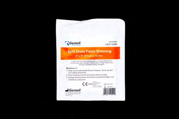 Gentell Split Drain Foam Dressing – 4 in x 5 in Size, Boxes of 50, For Advanced Wound Care