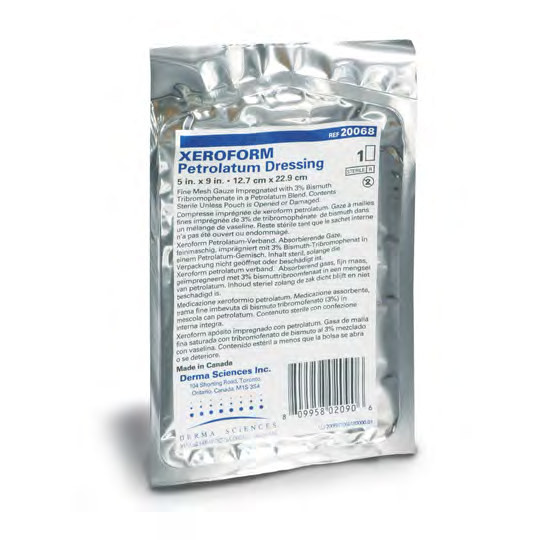 Gentell Xeroform Petrolatum Dressings – 1 in x 8 in to 5 in x 9 in Sizes, Boxes of 4 or 6 or 25