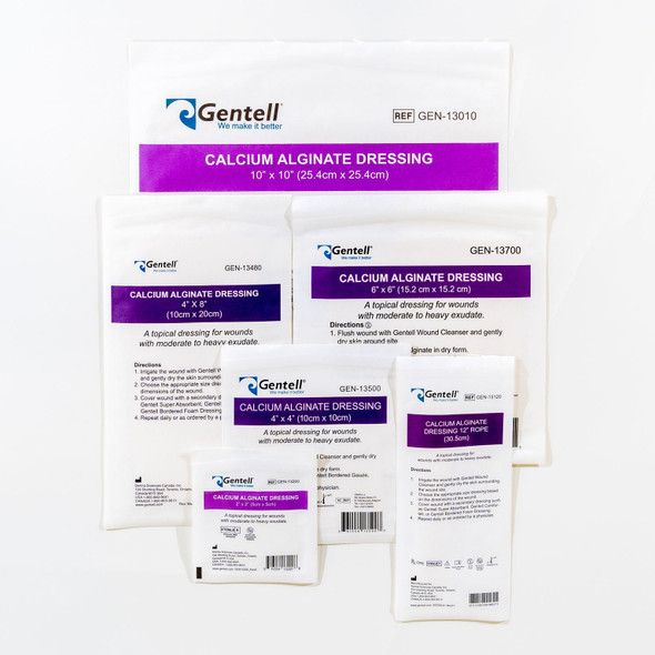 Gentell Calcium Alginate Dressings – 2 in x 2 in to 10 in x 10 in Sizes, Boxes of 50, Sterile