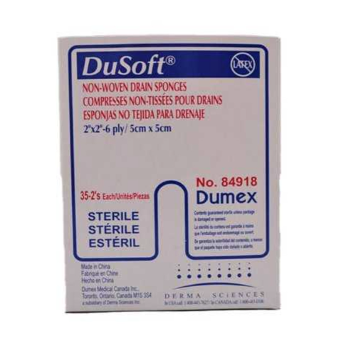 Gentell Dusoft Nonwoven Sponges - Sterile – 2 in x 2 in to 8 in x 4 in Sizes, Boxes of 12 or 20 or 24