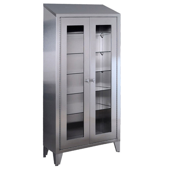 UMF Medical Stainless Steel Medical Cabinet with Sloped Top – Lockable Glass Doors & Adjustable Shelves