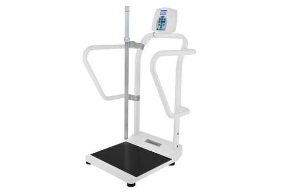 Health O Meter 1100KL-EHR Digital Platform Scale with Extra Wide Handrails and Digital Height Rod