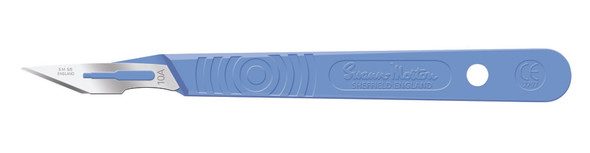 Swann Morton Disposable Scalpels Size 10A, Sterile, 10 Per Box, Blue Handle, Single Use, For Surgical Use