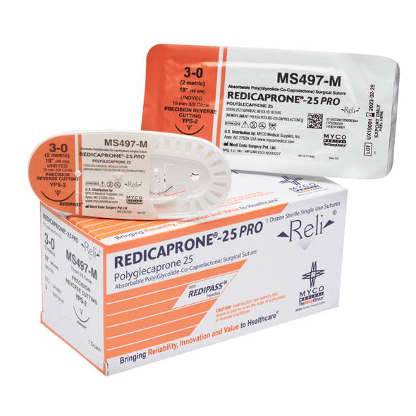 REDICAPRONE 25 PRO Absorbable Monofilament PGCL Suture with Needle – Packaged 12 to a box – 18 Configurations