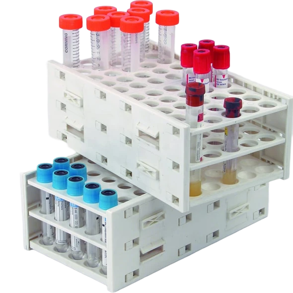 Unico T-Racks Tube Rack – 50 Place, (25) Holes of 10-13 mm and (25) Holes of 13-16 mm, Expandable, 2/pk