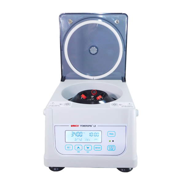 Unico PowerSpin Benchtop Centrifuge – Variable Linear Speed up to 4000 RPM, 6 Place Angled Rotor, 30min