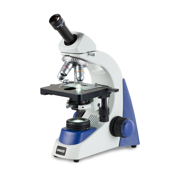 Unico Med/Vet Practice Monocular Microscope – Monocular, 10X Widefield Eyepiece, 10X, 40X, 100X, Plan