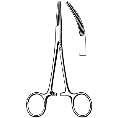 Sklar Kelly Hemostatic Forceps – 7 in, Curved, Serrated Edge, Finger rings with ratchet Handle
