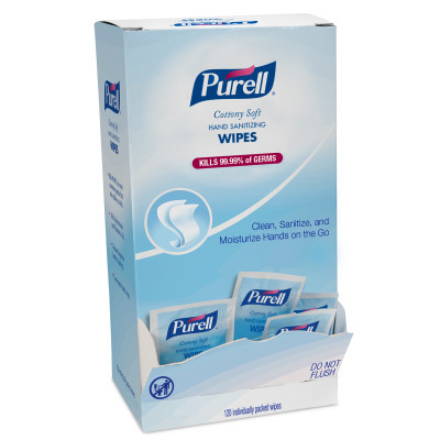 PURELL Cottony Soft Hand Sanitizing Wipes – 120 Individually-Packed Wipes in Self-Dispensing Display Box
