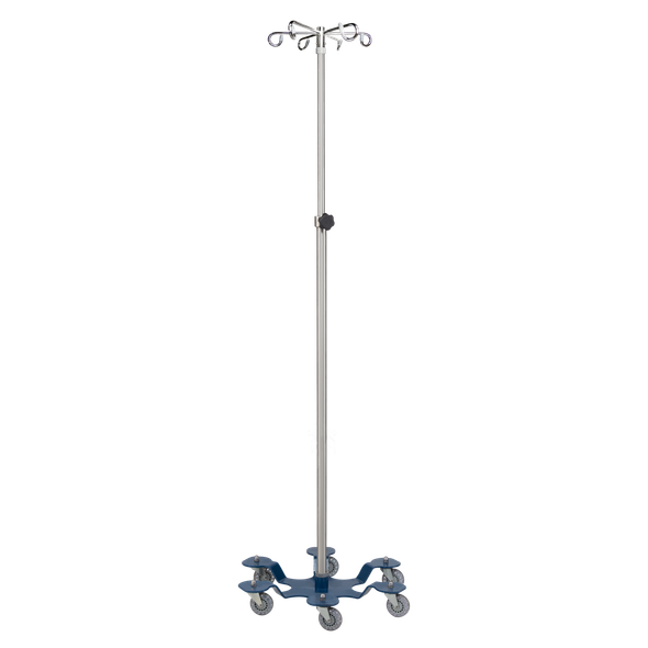 Blickman 6-Leg Chrome IV Stand – Height Adjustable – Swivel Caster Base – for Hospital and Clinic Use