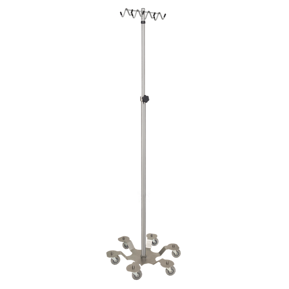 Blickman 6-Leg Stainless Steel IV Stand – Height Adjustable – Swivel Caster Base – for Hospital and Clinic Use