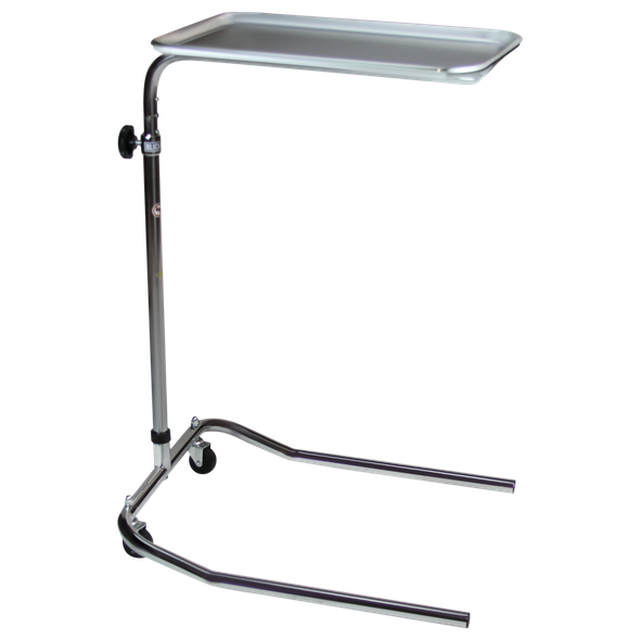 Blickman Single Pole Chrome Mayo Stand – Height Adjustable Tray – for Operating Room Use – with Swivel Casters