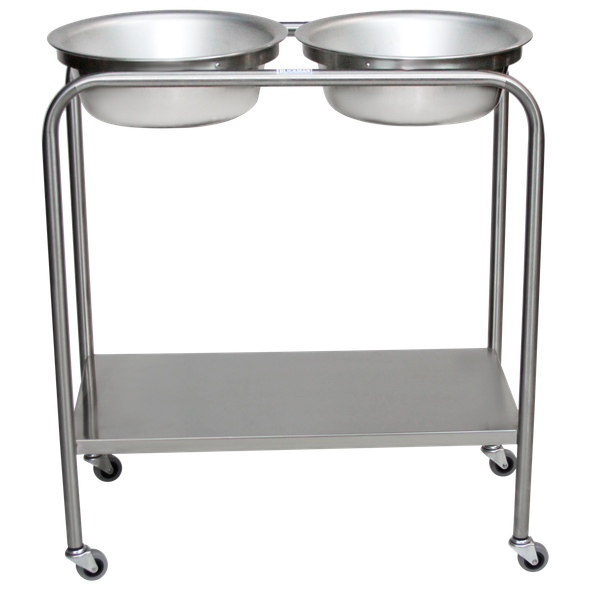 Blickman Double Basin Solution Stand – Stainless Steel Construction – Basin Ring Design – with Swivel Casters