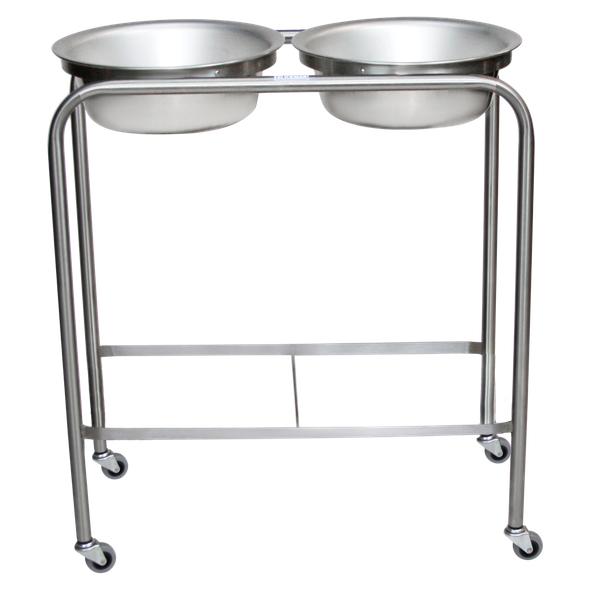 Blickman Double Basin Solution Stand – Stainless Steel Construction – Basin Ring Design – with Swivel Casters