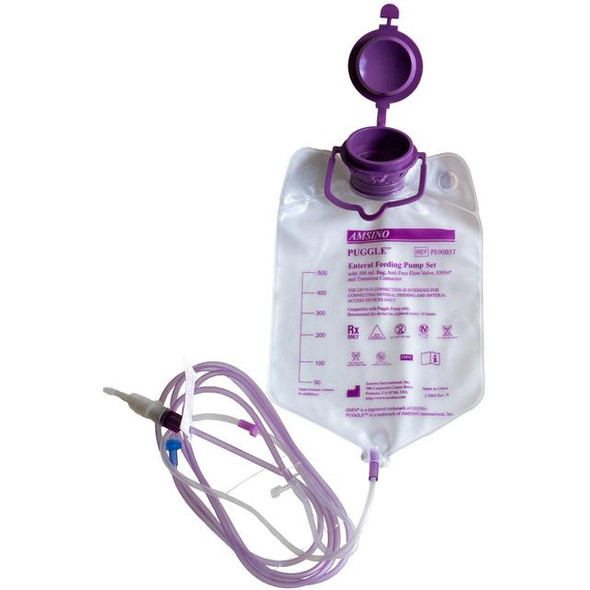 PUGGLE Enteral Pump Sets – ENFit, Anti-Free-Flow Valve, DEHP-Free (500 mL & 1200 mL Feeding Bags