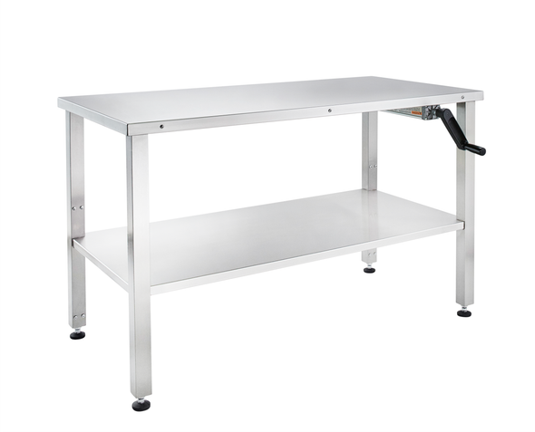 Blickman Hydraulic Instrument Table – Stainless Steel Construction – Lower Shelf and H-Brace – Steel Build
