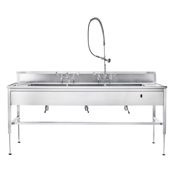 Blickman Hydraulic Decontamination Station – 116 in W x 26 1/2 in D – Deep Basin Work Sinks – Steel Build
