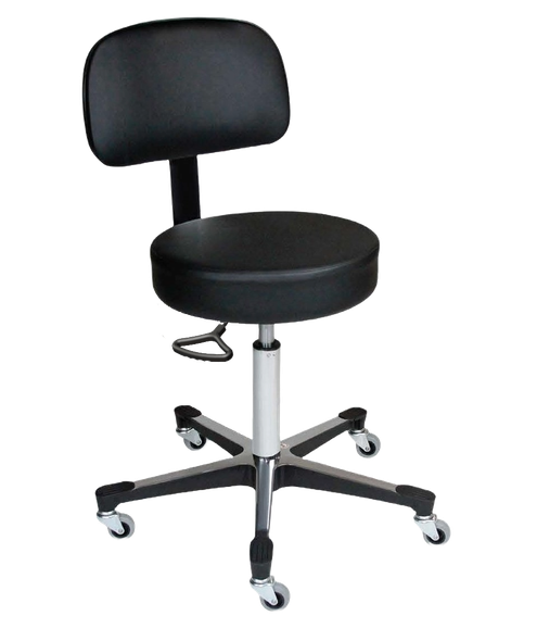 Blickman Hand Operated Exam Stool – Height Adjustable Seat – Vinyl Upholstered Seat – Five-Leg Base Design