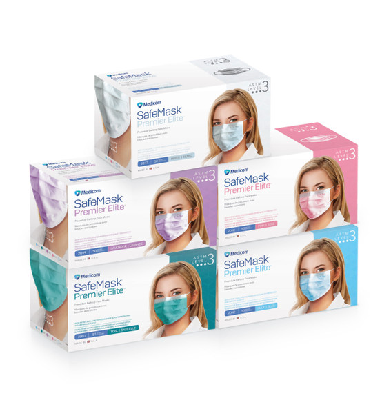 Medicom SafeMask Premier Elite Earloop Face Masks – 5 Configurations – ASTM Level 3 – Sold as 50/bx, 10 bx/cs
