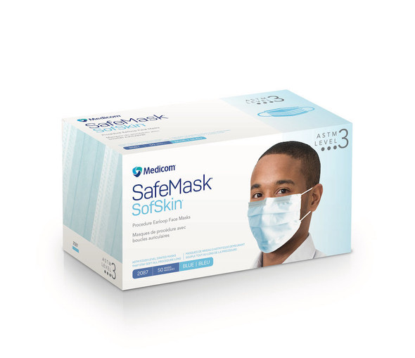 Medicom SafeMask SofSkin Earloop Face Masks – 5 Configurations – ASTM Levels 1 and 3 – Sold as 50/bx, 10 bx/cs