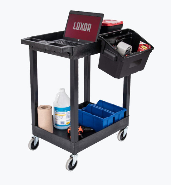Luxor 24" x 18" Plastic Utility Tub Cart - Two Shelves with Outrigger Utility Cart Bins 27.25x18x34.25 in