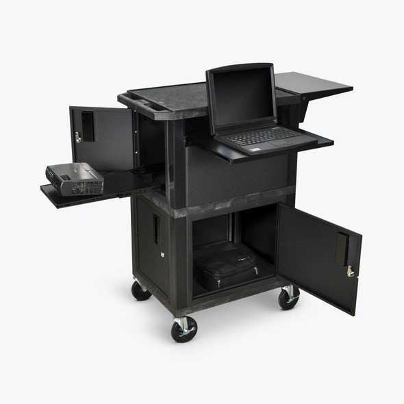Luxor 3-Shelf Presentation Cart with Locking Cabinets, 41" H x 24" W x 30" D, Black 18x24x41 in
