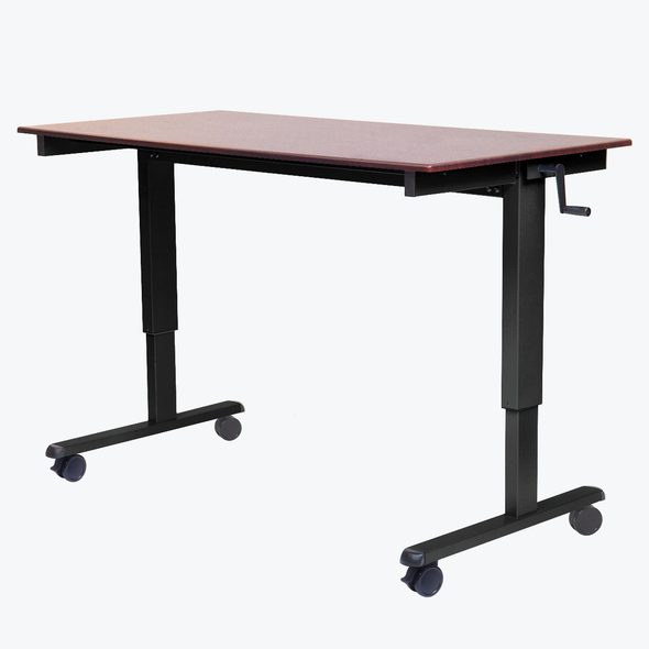 Luxor Mobile Crank Height Adjustable Standing Desk, 59" W x 29.5" D x 29.5" - 48.5" H, Black/Dark Walnut