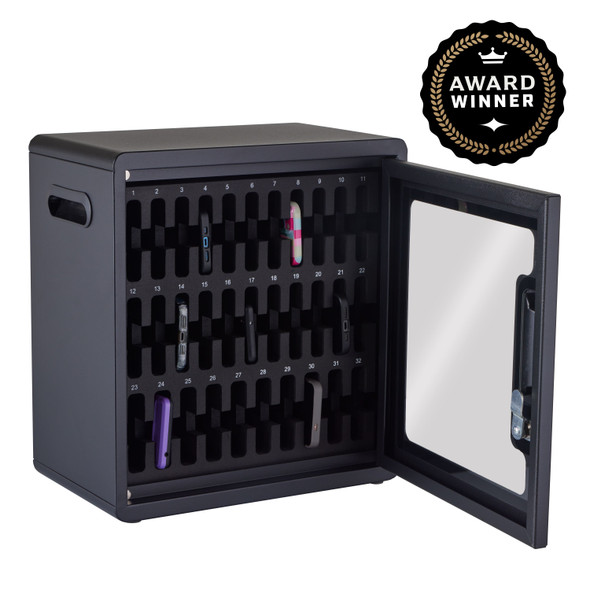 Luxor CellGuard Cell Phone Storage Cabinet for 32 devices Powder-Coated Steel Build Locking Design