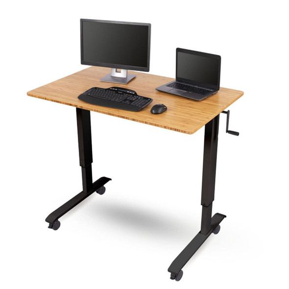 Luxor Mobile Crank Height Adjustable Standing Desk 47.25x29.5x32.5 in Steel Build Rolling Casters