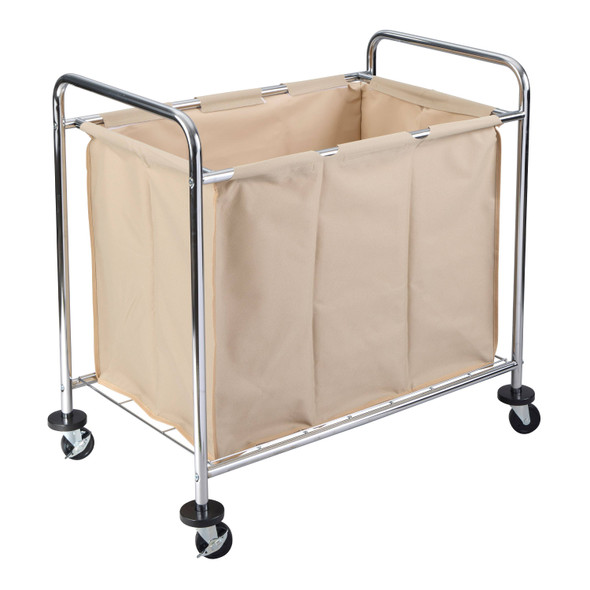 Luxor Industrial Laundry Cart with Canvas Bag 38.5x24.75x36.5 in Steel Build Rolling Casters