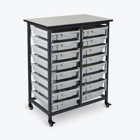 Luxor Mobile Bin Storage Unit - Double Row with Small Gray Bins 30.75x20x37.5 in Steel Build