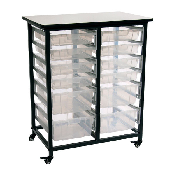Luxor Mobile Bin Storage Unit - Double Row with Large and Small Clear Bins 30.75x20x37.5 in