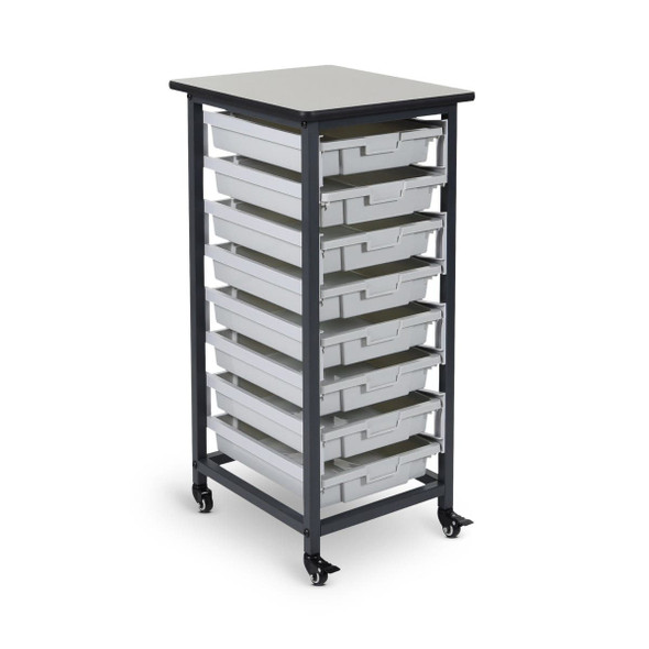 Luxor Mobile Bin Storage Unit - Single Row with Small Gray Bins 17.125x20x37.5 in Steel Build