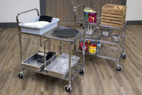 Luxor Three-Shelf Collapsible Wire Utility Cart 33.75x19.5x39.5 in with 3 Shelves Steel Build