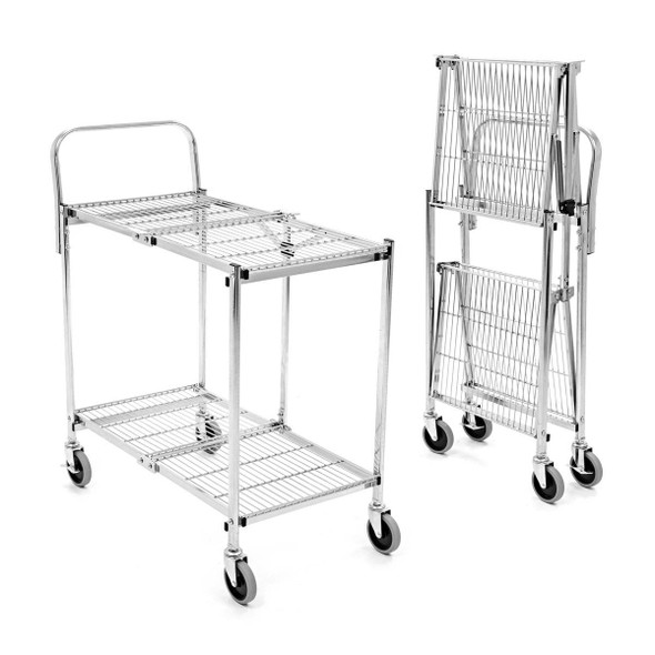 Luxor Two-Shelf Collapsible Wire Utility Cart 33.75x19.5x39.5 in with 2 Shelves Steel Build