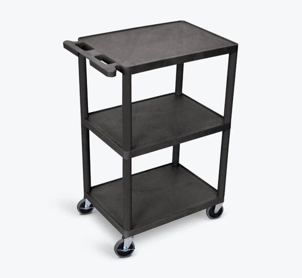 Luxor Utility Cart - 3 Shelves Structural Foam Plastic 24x18x43 in Rolling Casters Locking Design