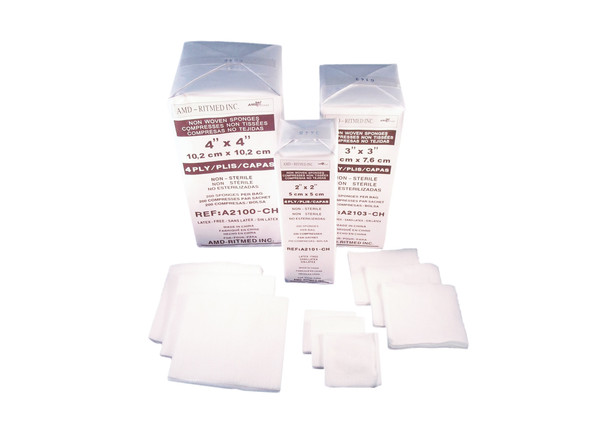 AMD Ritmed Non-Woven Gauze Sponges – 9 Configurations – Sizes 3 x 3 in to 4 x 4 in – Sold as 24pk/cs