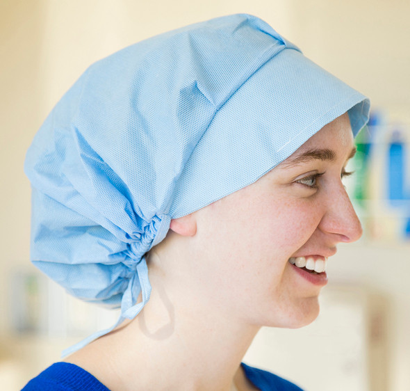 Graham Medical Disposable O.R. Cap - Nonwoven Surgical Cap with Drawstring Tie, Blue, One Size