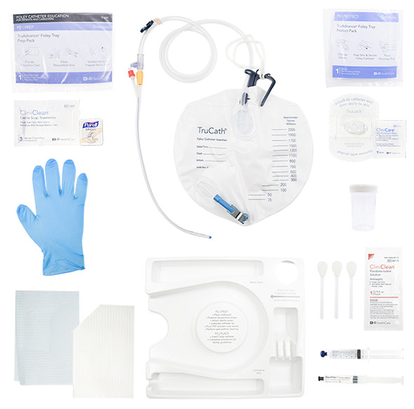 HR Healthcare TruAdvance 100% Silicone Foley Catheter Tray Kits - Pre-Connected Drainage and Urine Meter Trays