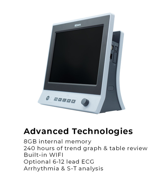 Edan X12 Patient Monitor – Patient Monitor 12 Inch Touch Screen, Reusable NIBP Tube for Reusable Cuffs