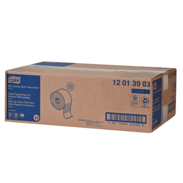 Tork Mini Jumbo Toilet Paper Roll White T2 - 12 Rolls per Case, Advanced Quality, 1-Ply, Genuine Tork