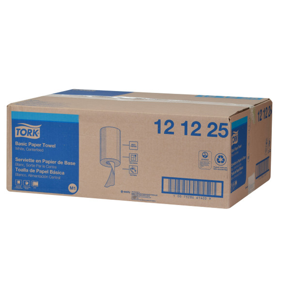 Tork Basic Mini Centerfeed Paper Towel White M1 - 12 Rolls per Case, 266 Sheets per Roll, Advanced Quality