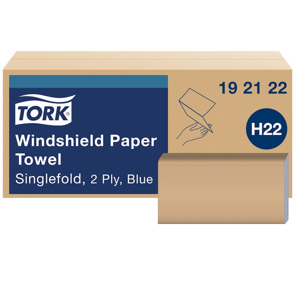 Tork Folded Windshield Paper Towel Blue H22 - 16 Packs per Case, 140 Sheets per Pack, SingleFold System