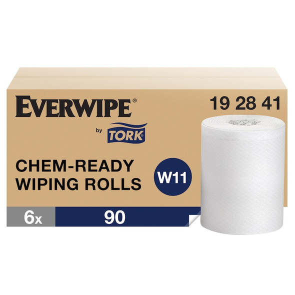 Everwipe by Tork Chem-Ready Wiping Rolls - 6 Rolls per Case, White, 1-Ply, Genuine Tork, by Essity, 90 ft Roll