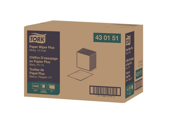 Tork Paper Wiper Plus - 18 Packs per Case, 60 Sheets per Pack, Advanced Quality, White, 1-Ply